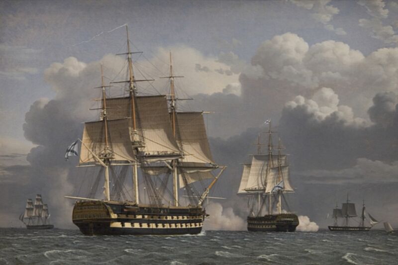 Two Russian Ships of the Line Saluting, Christoffer Wilhelm Eckersberg (1827)