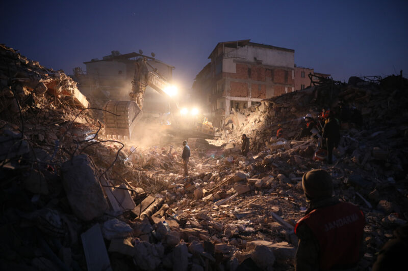 People continue search and rescue efforts amid collapsed buildings in Turkey after 7.7 and 7.6 earthquakes