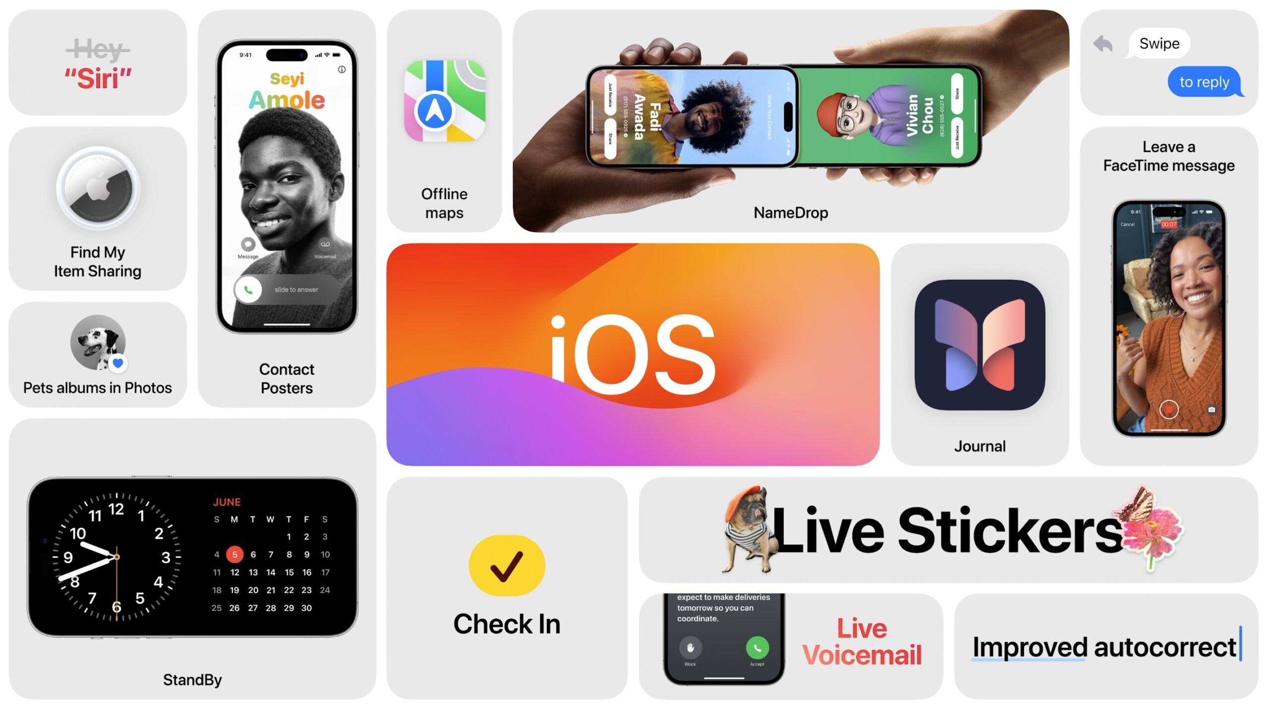 Some of iOS 17's new features.