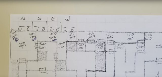 A hand-drawn map that Brixius is relying on to help him finish his C64-era CRPG.